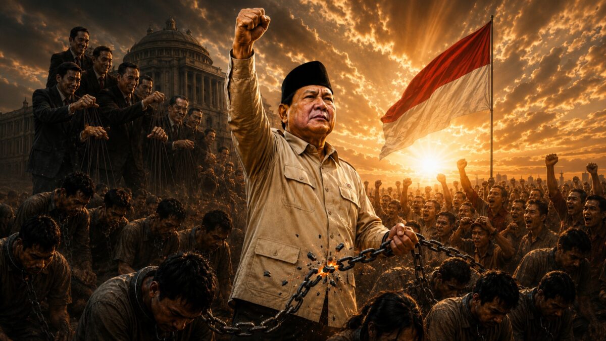 Ilustrasi Gambar Pembebsan Budak Politik Dari Bohir Politik dan Kapitalisme Global